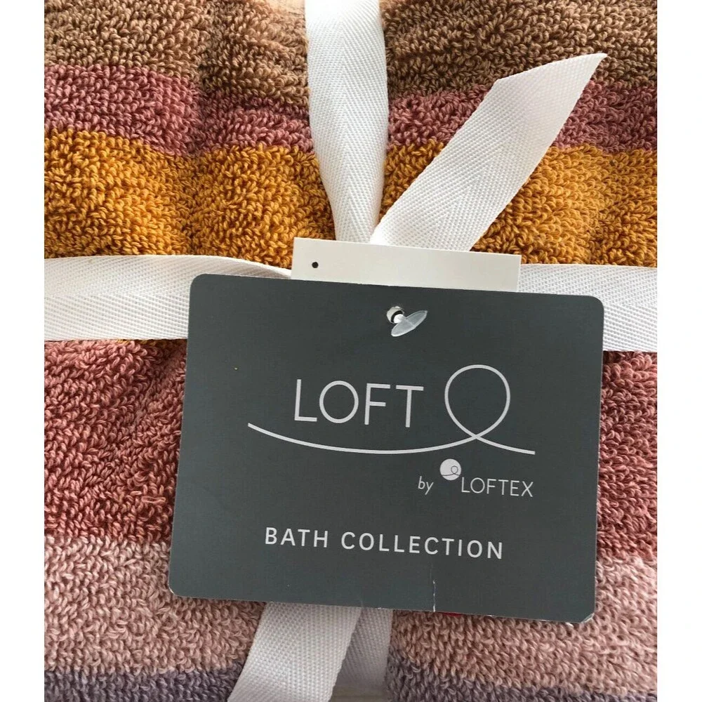 Loft by Loftex Hand Towels Orange Pink Beige Soft Striped 100% Cotton Set of 2